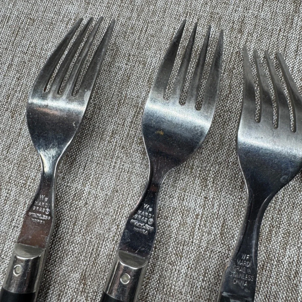 WF Mardi Gras Stainless‎ Flatware Set 12pc Black Riveted Handle Forks Spoons